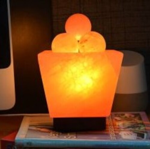 Cube Fire Bowl Salt Lamp With Salt Balls and Chunk